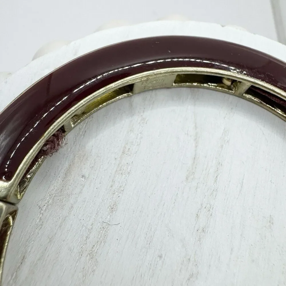 Lia Sophia NEW Burgundy Enamel Stretch Bangle Bracelet Fall Autumn Gold Tone